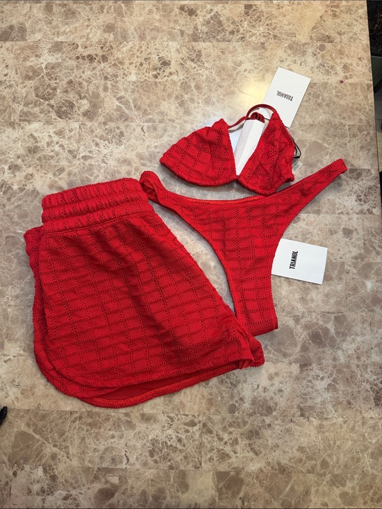 triangl swimwear Other - triangl swimwear Red Crochet Triangle Bikini Set with Cover-Up
